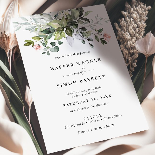 Invitation Roses de verdure succulent Mariage Eucalyptus (Créateur téléchargé)