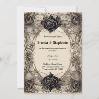 Invitation Roses d'encre gris d'aquarelle Vintage Mariage de