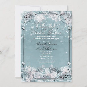 Invitation Roses d'Hiver Enchantées Blanc Argenté Baby Shower