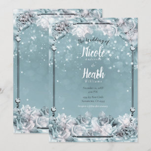 Invitation Roses d'hiver enchantés Silver White Mariage Turqu