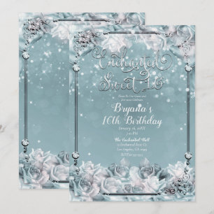 Invitation Roses d'hiver enchantés Silver White Sweet 16 Part