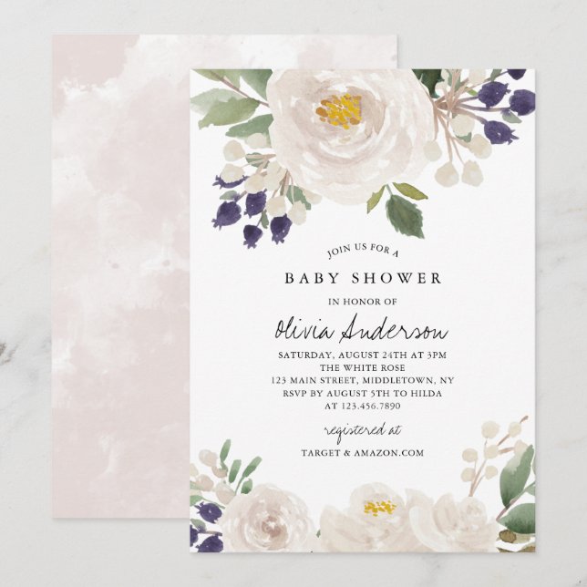 Invitation Roses d'hiver magnifique Baby shower (Devant / Derrière)