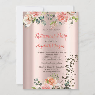 Invitation Roses Diamants Confettis Luxueux Chic Retraite