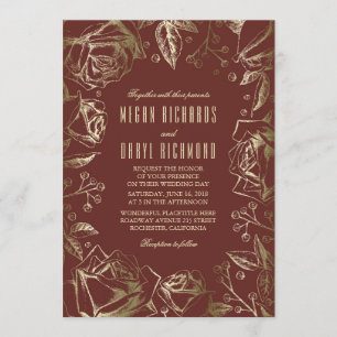 Invitation Roses d'or - Bourgogne Marsala Mariage de automne