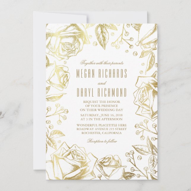 Invitation Roses d'or et Mariage du souffle de bébé (Devant)
