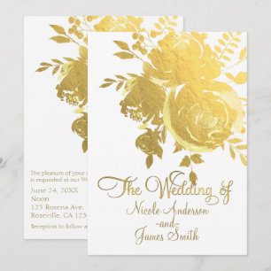 Invitation Roses d'or Faux Foil Elégant Mariage floral modern