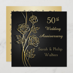 Invitation Roses d'or sur le 50e anniversaire noir