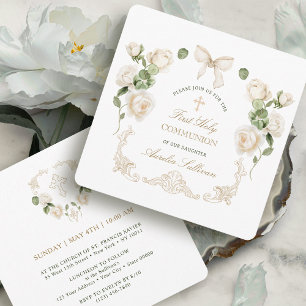 Invitation Roses en ivoire délicates encadrent une petite pre