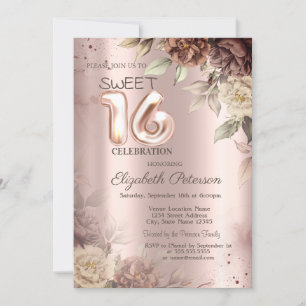 Invitation Roses en terre cuite Rose Gold  Sweet 16