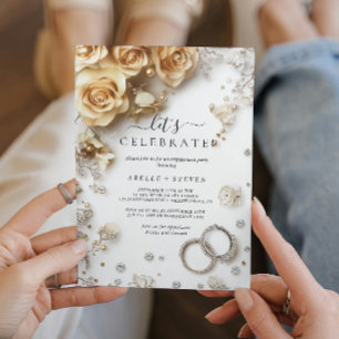 Invitation Roses et anneaux d'or