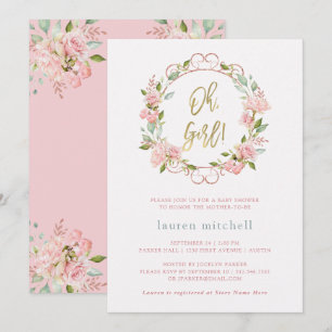Invitation Roses et baby shower assez roses du manuscrit