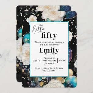 Invitation Roses et bulles Abstrait 50ème anniversaire fête