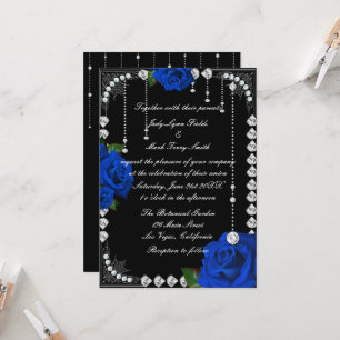 Invitation Roses Et Diamants Bleus Romantiques