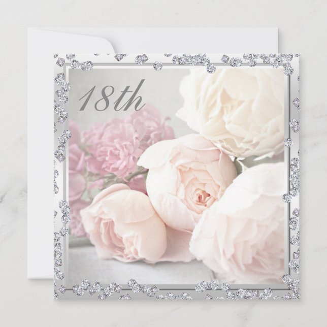 Invitation Roses et diamants romantiques 18e anniversaire (Devant)