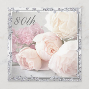 Invitation Roses et diamants romantiques 80e anniversaire
