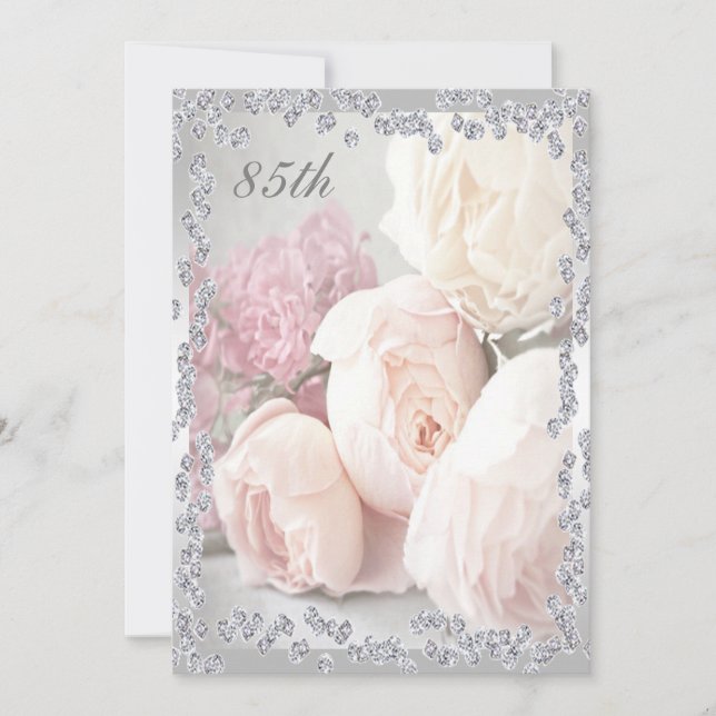 Invitation Roses et diamants romantiques 85e anniversaire (Devant)