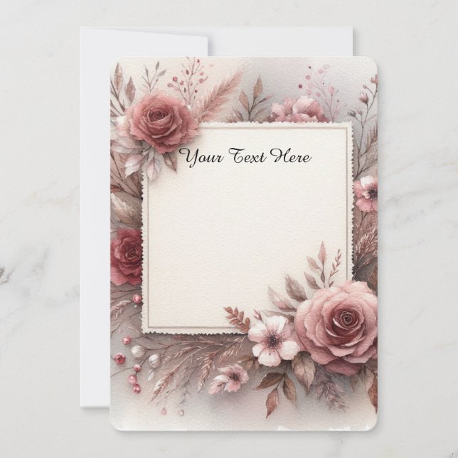 Invitation Roses et Feuilles dans des tons doux (Devant)
