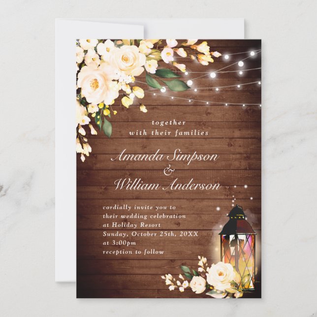 Invitation Roses et mariage d'aquarelle en bois et bleu (Devant)