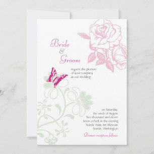 Invitation Roses et papillons illustrés Mariage de printemps