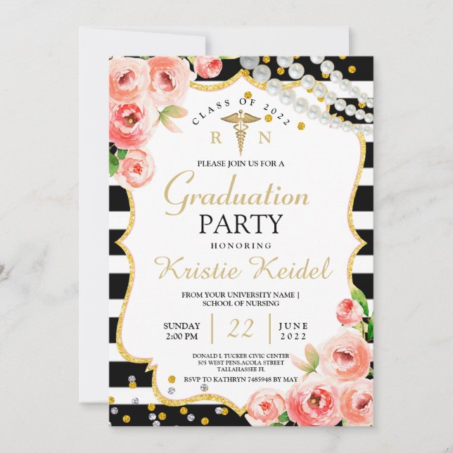 Invitation Roses et Perl Infirmière (Devant)