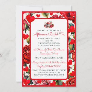Invitation Roses et Reine des Coeurs Thé nuptial après-midi
