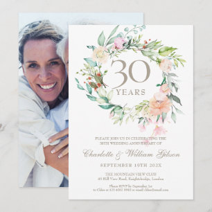 Invitation Roses Fleurales 30e Anniversaire de Mariage Photo 