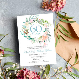 Invitation Roses Fleurales 60e Anniversaire de Mariage de Dia
