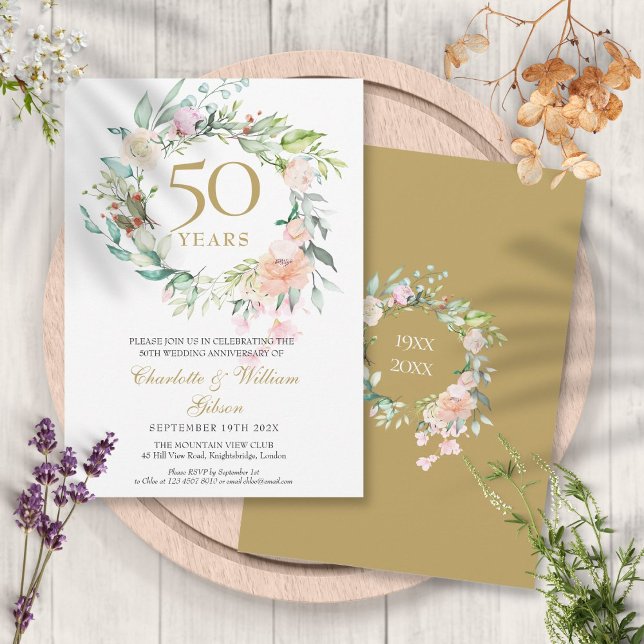 Invitation Roses Fleurales de Mariage Anniversaire de Mariage (Any Year Together Wedding Anniversary Roses Floral Invitation)