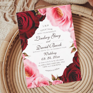 Invitation Roses Fleurs Classiques Élégantes de Mariage