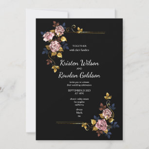 Invitation Roses Fleurs en Or Rose