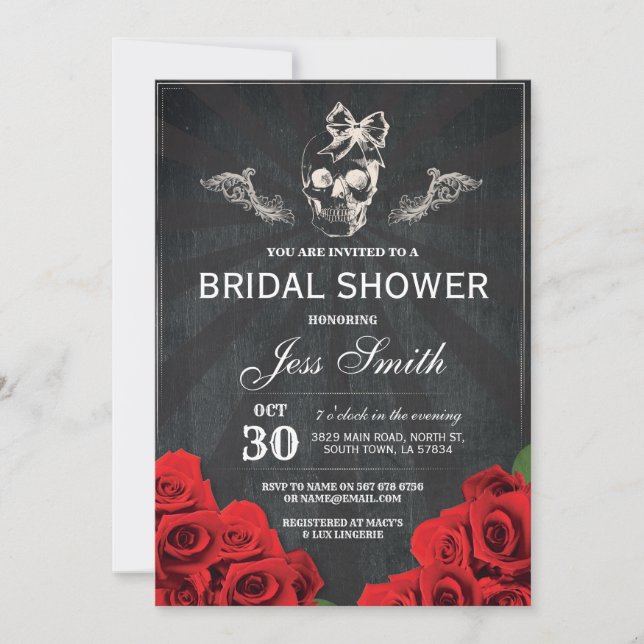 Invitation Roses Fleurs Fête de Mariée Halloween (Devant)