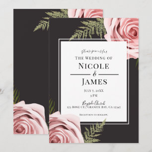 Invitation Roses Florales Rose Foncé Rustique Mariage Shabby 
