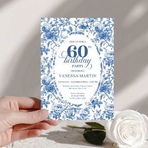 Invitation Roses Florales Toile de Jouy Navy Raffinée 60e Ann