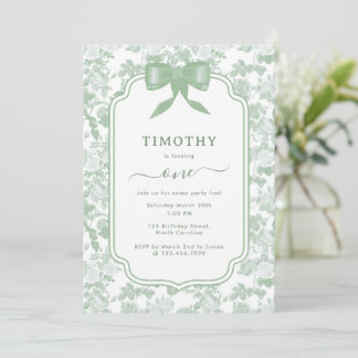 Invitation Roses Florales Vertes Chinoiserie 1er Anniversaire