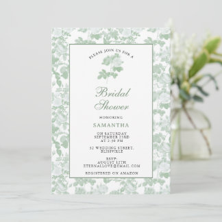 Invitation Roses Florales Vertes Chinoiserie Fête de Mariage 