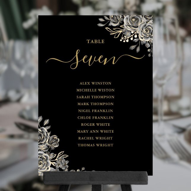 Invitation Roses floraux gothiques Plan de siège Numéro de ta (Gothic Floral Roses Seating Plan Table Number)