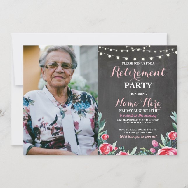 Invitation Roses floraux rouges de craie de partie de (Devant)