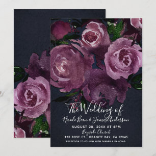 Invitation Roses Fuchsia Foncé Floral Glam Mariage