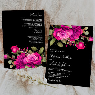 Invitation Roses Fuchsia rose chaud tous en un Mariage noir