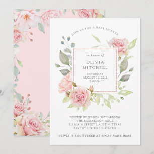 Invitation Roses généreux Élégant Baby shower floral rose