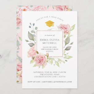 Invitation Roses généreux Pink Floral Graduation Party