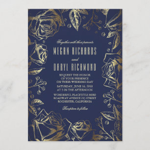 Invitation Roses Gold Foil et Mariage de la marine du souffle
