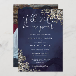 Invitation Roses gothiques bleus de minuit Mariage photo flor