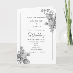 Invitation Roses gris argent Floral Élégant mariage