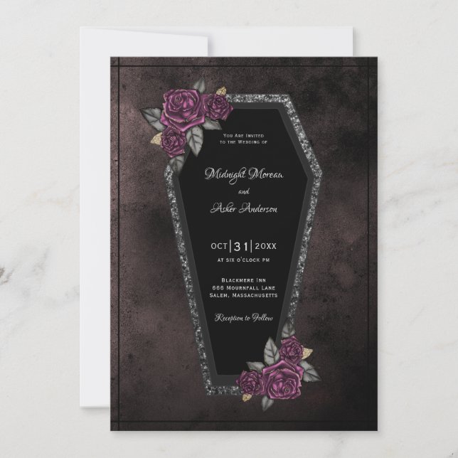 Invitation Roses gris-noir café Éparké Mariage d'Halloween (Devant)