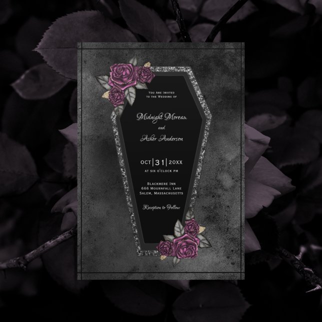 Invitation Roses gris-noir café Éparké Mariage d'Halloween (Créateur téléchargé)