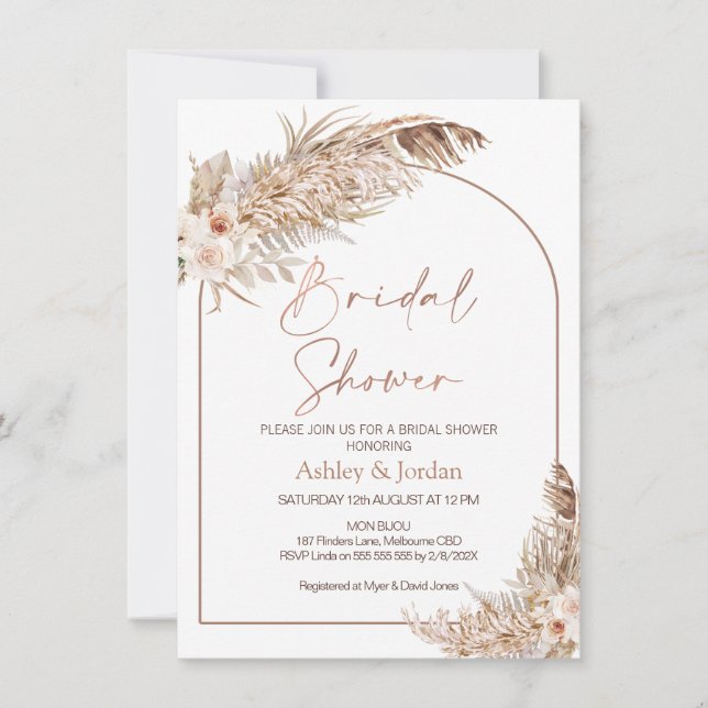 Invitation Roses Herbe des Pampas Arche Terre Cuite Floral Bo (Devant)
