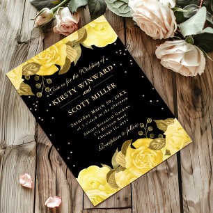Invitation Roses jaunes bordure florale mariage