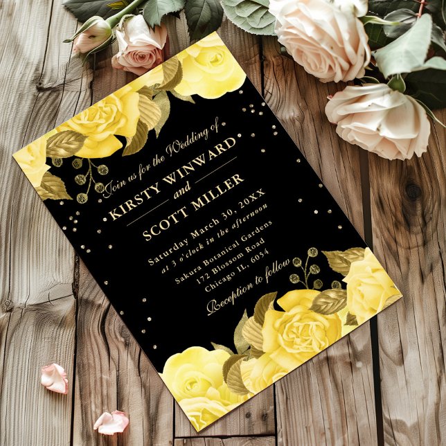 Invitation Roses jaunes bordure florale mariage (Créateur téléchargé)