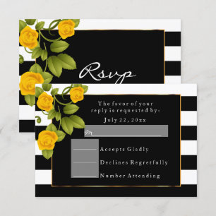 Invitation Roses jaunes sur rayures noires et blanches